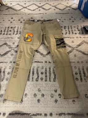 Smoke Rise Men's Khaki Patchwork Cargo Pants with Tiger 'C' Patch